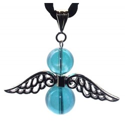 Large Guardian Angel Wing Aqua Aura Quartz Crystal Pendant